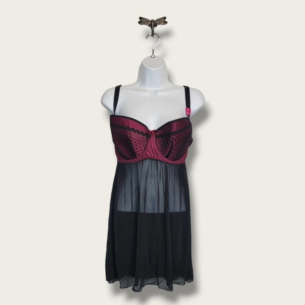 Curvy Kate 36G NWOT Starlight Black Hot Pink Babydoll Nightie 36 G